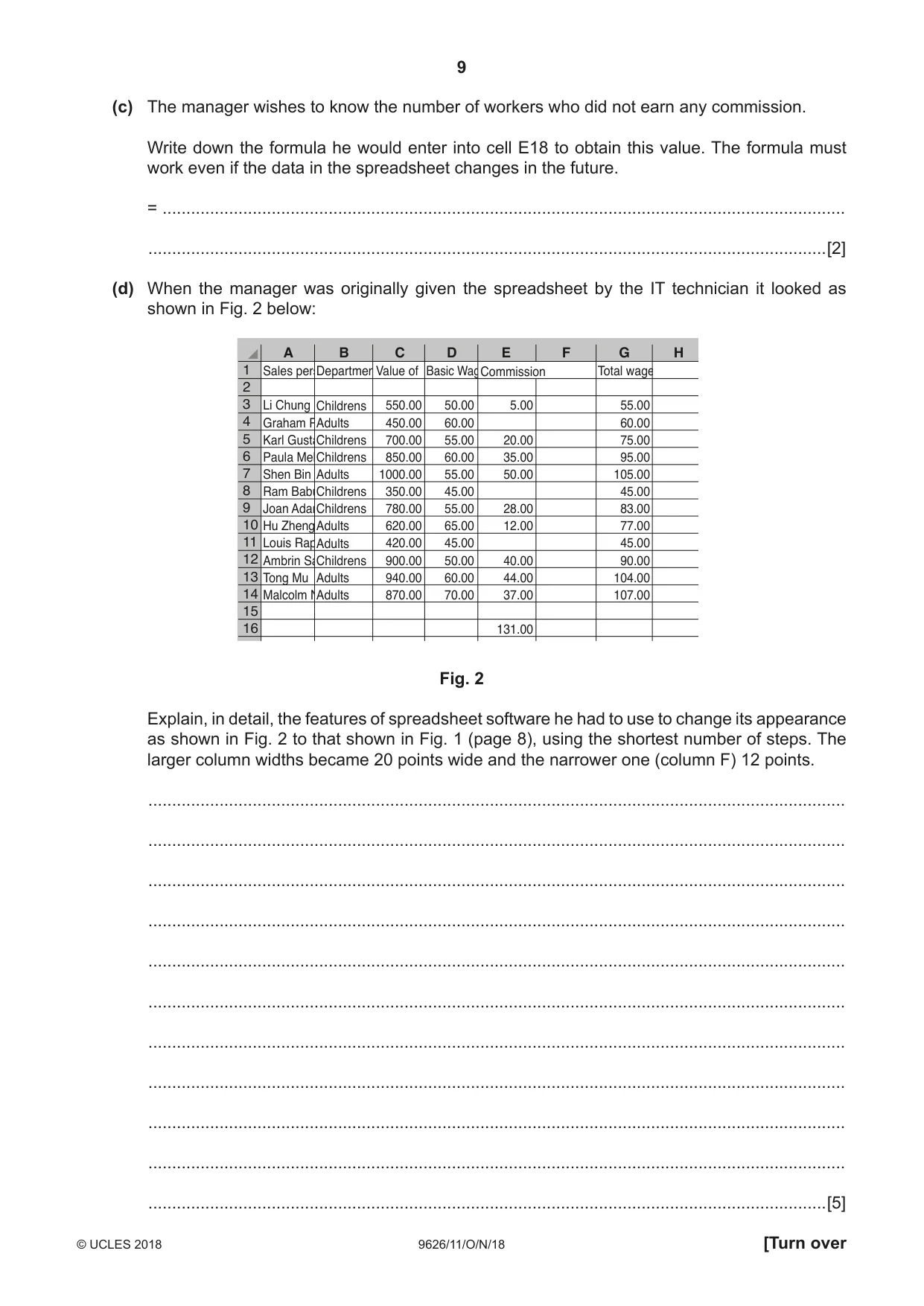 Cambridge A Level Information Technology (from 2017) 9626 2018 Oct/Nov Paper 1 · Variant 1 question paper, page 9 of 16