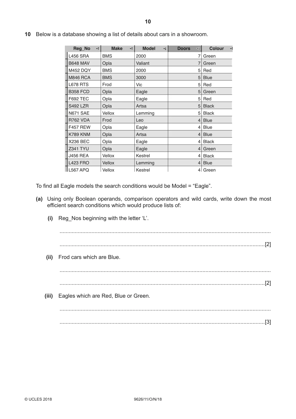 Cambridge A Level Information Technology (from 2017) 9626 2018 Oct/Nov Paper 1 · Variant 1 question paper, page 10 of 16