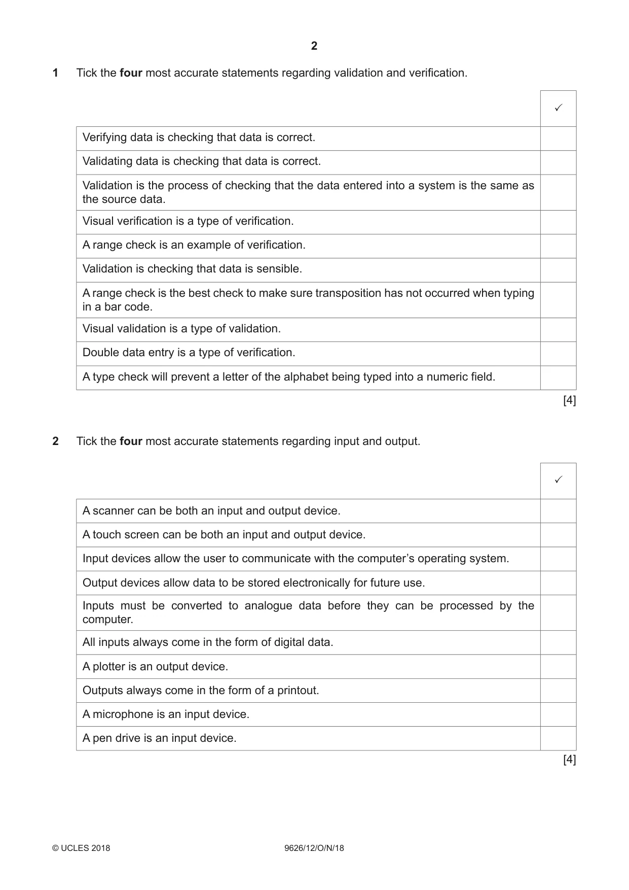 Cambridge A Level Information Technology (from 2017) 9626 2018 Oct/Nov Paper 1 · Variant 2 question paper, page 2 of 16