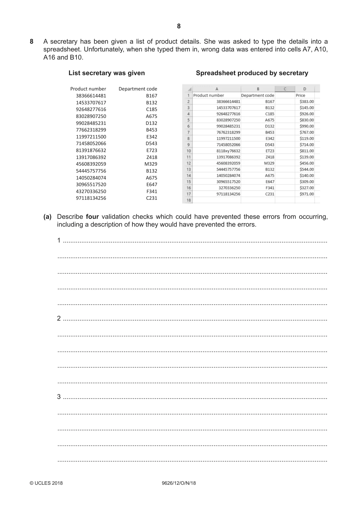 Cambridge A Level Information Technology (from 2017) 9626 2018 Oct/Nov Paper 1 · Variant 2 question paper, page 8 of 16