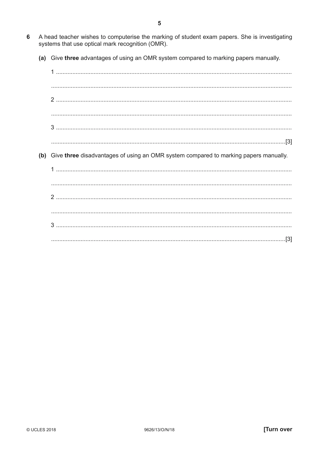 Cambridge A Level Information Technology (from 2017) 9626 2018 Oct/Nov Paper 1 · Variant 3 question paper, page 5 of 16