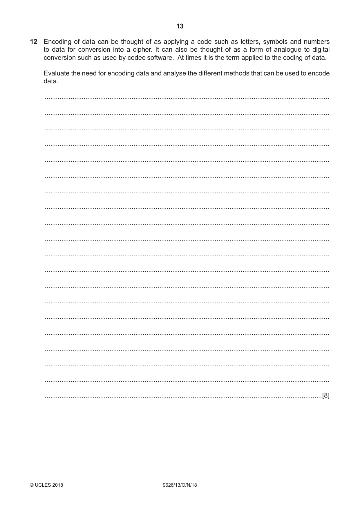 Cambridge A Level Information Technology (from 2017) 9626 2018 Oct/Nov Paper 1 · Variant 3 question paper, page 13 of 16