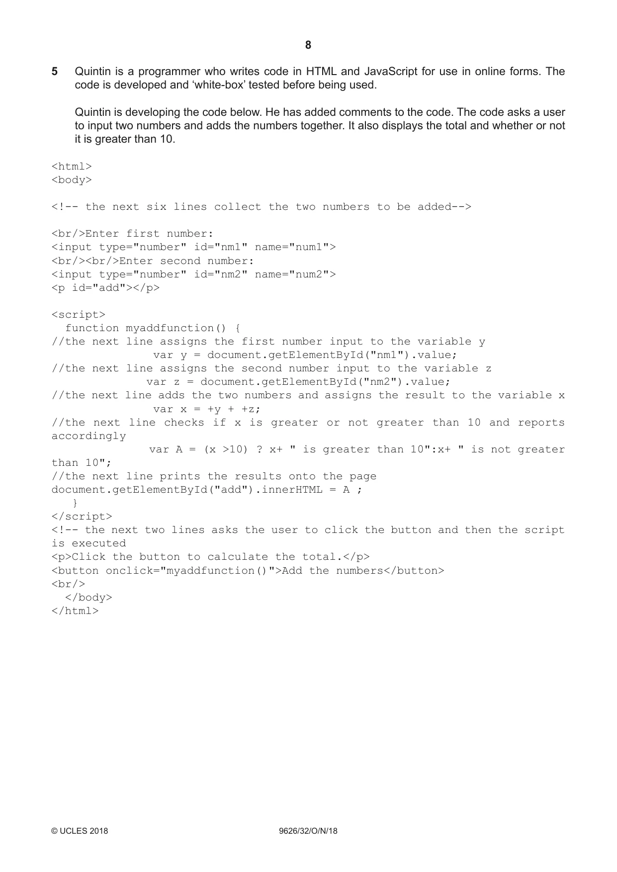 Cambridge A Level Information Technology (from 2017) 9626 2018 Oct/Nov Paper 3 · Variant 2 question paper, page 8 of 16