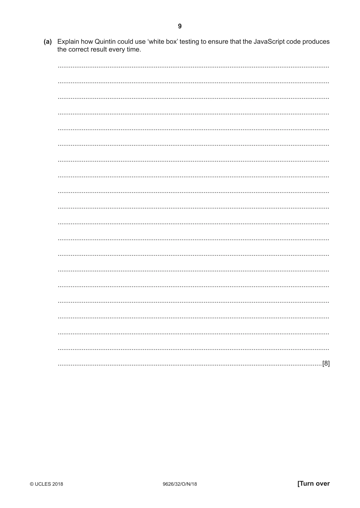 Cambridge A Level Information Technology (from 2017) 9626 2018 Oct/Nov Paper 3 · Variant 2 question paper, page 9 of 16