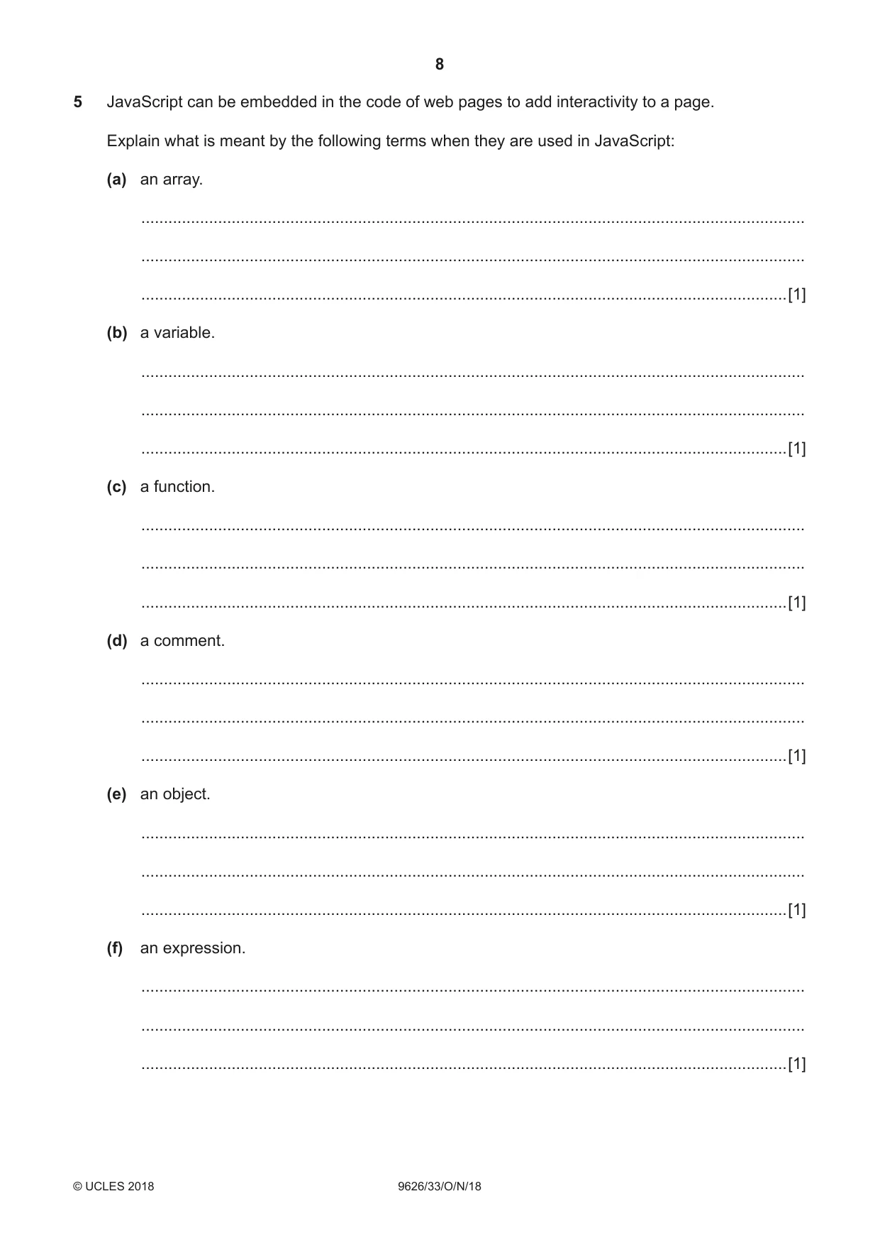 Cambridge A Level Information Technology (from 2017) 9626 2018 Oct/Nov Paper 3 · Variant 3 question paper, page 8 of 20