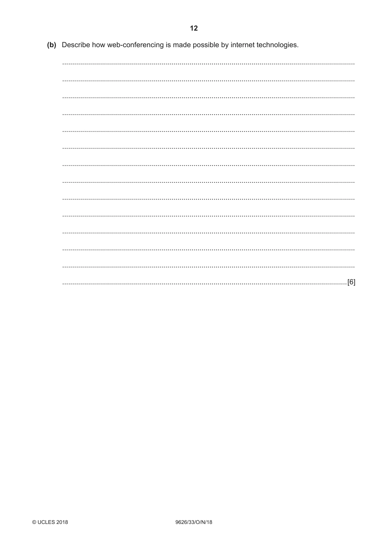Cambridge A Level Information Technology (from 2017) 9626 2018 Oct/Nov Paper 3 · Variant 3 question paper, page 12 of 20