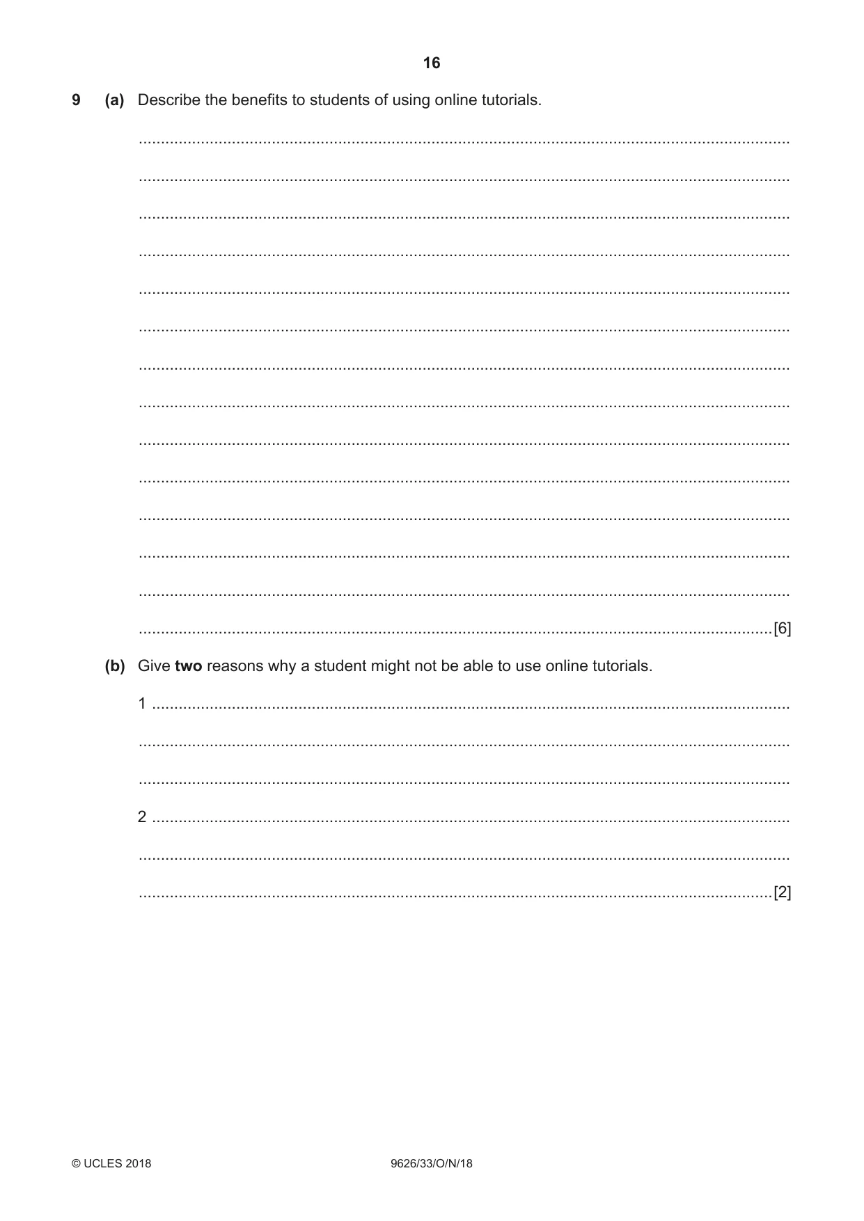 Cambridge A Level Information Technology (from 2017) 9626 2018 Oct/Nov Paper 3 · Variant 3 question paper, page 16 of 20