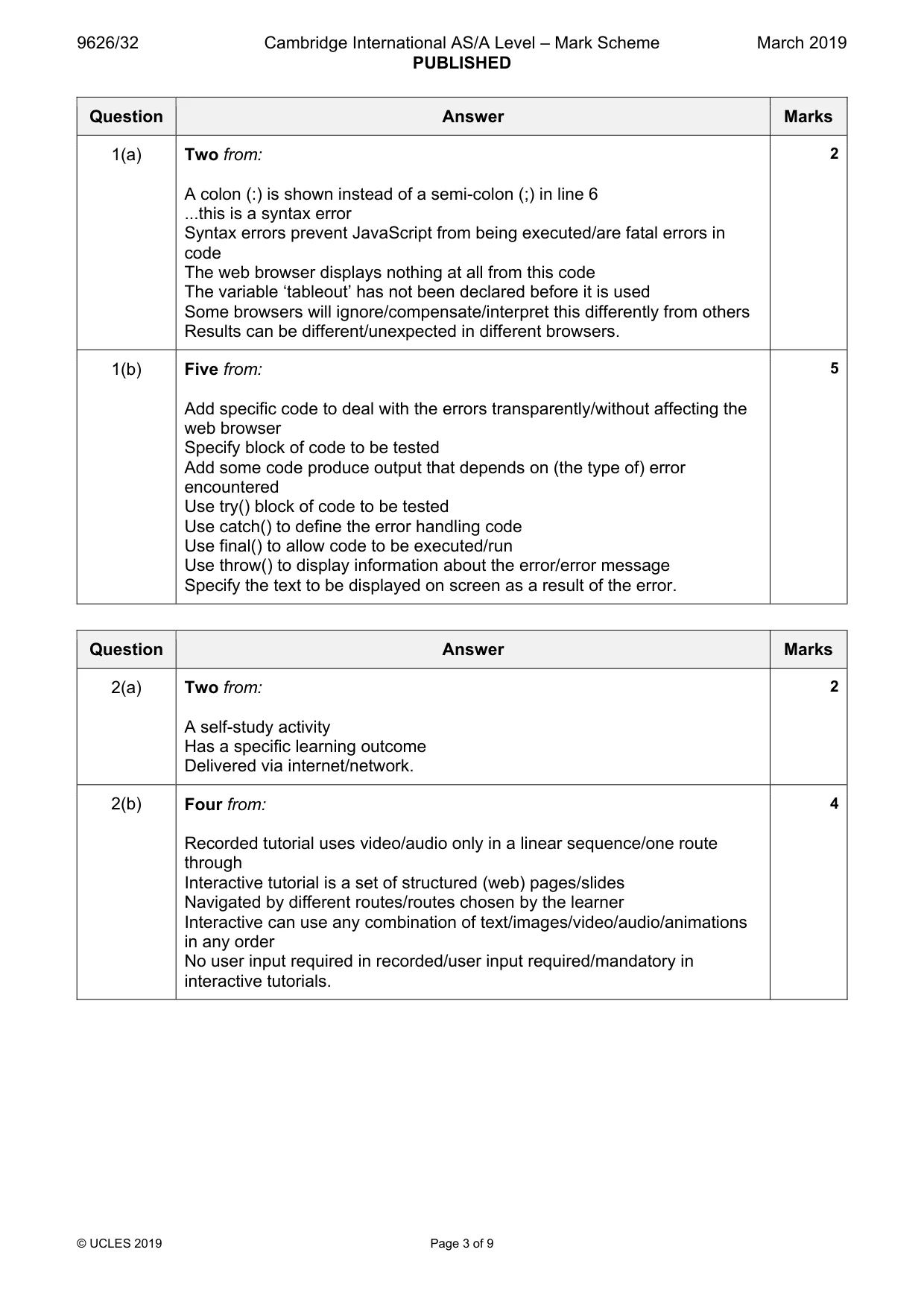 Mark scheme, page 3 of 9