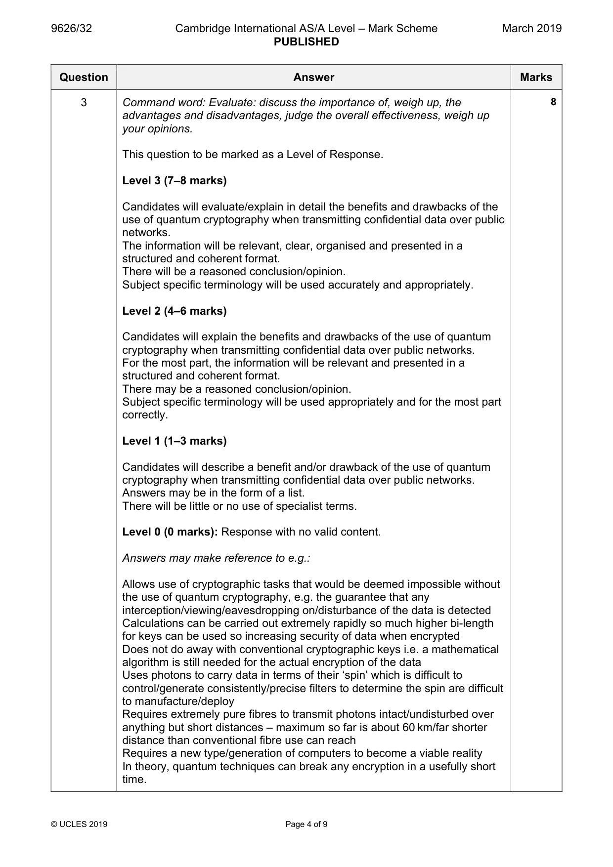 Mark scheme, page 4 of 9