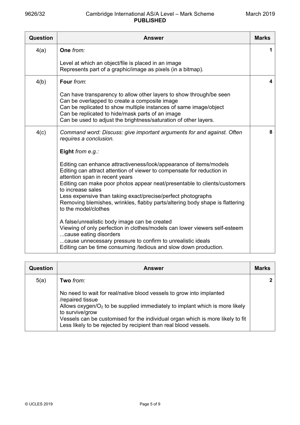 Mark scheme, page 5 of 9