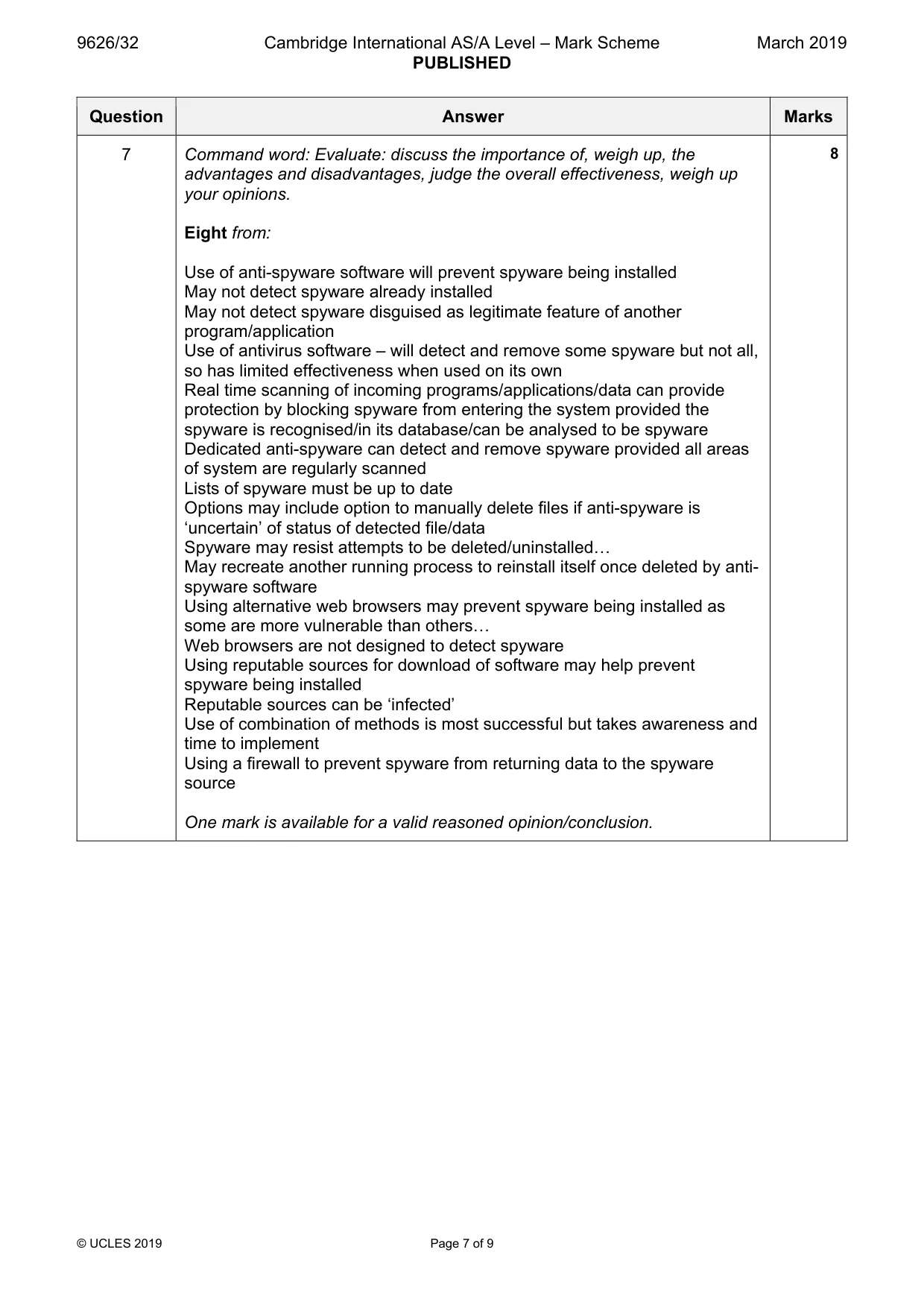 Mark scheme, page 7 of 9