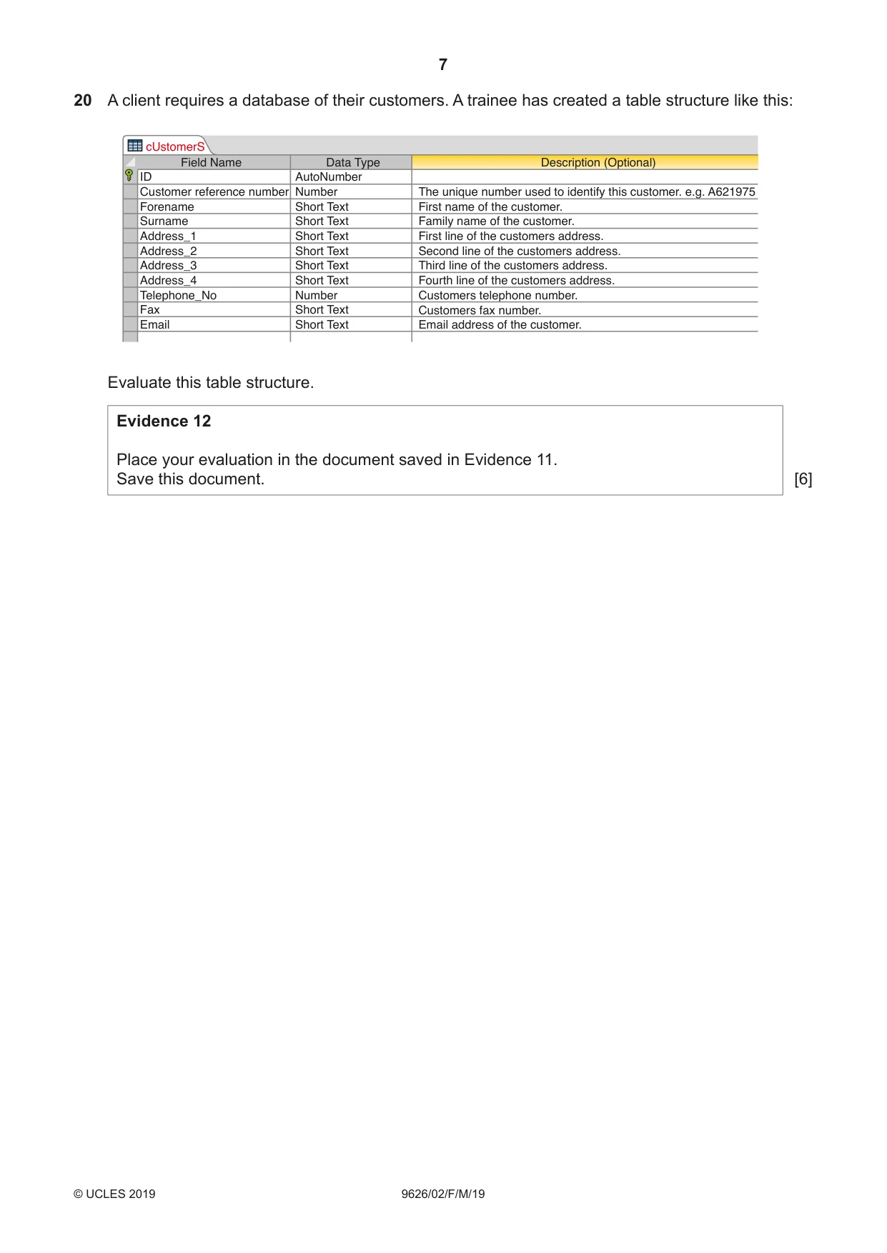 Cambridge A Level Information Technology (from 2017) 9626 2019 Feb/March Paper 2 · Variant 0 question paper, page 7 of 8