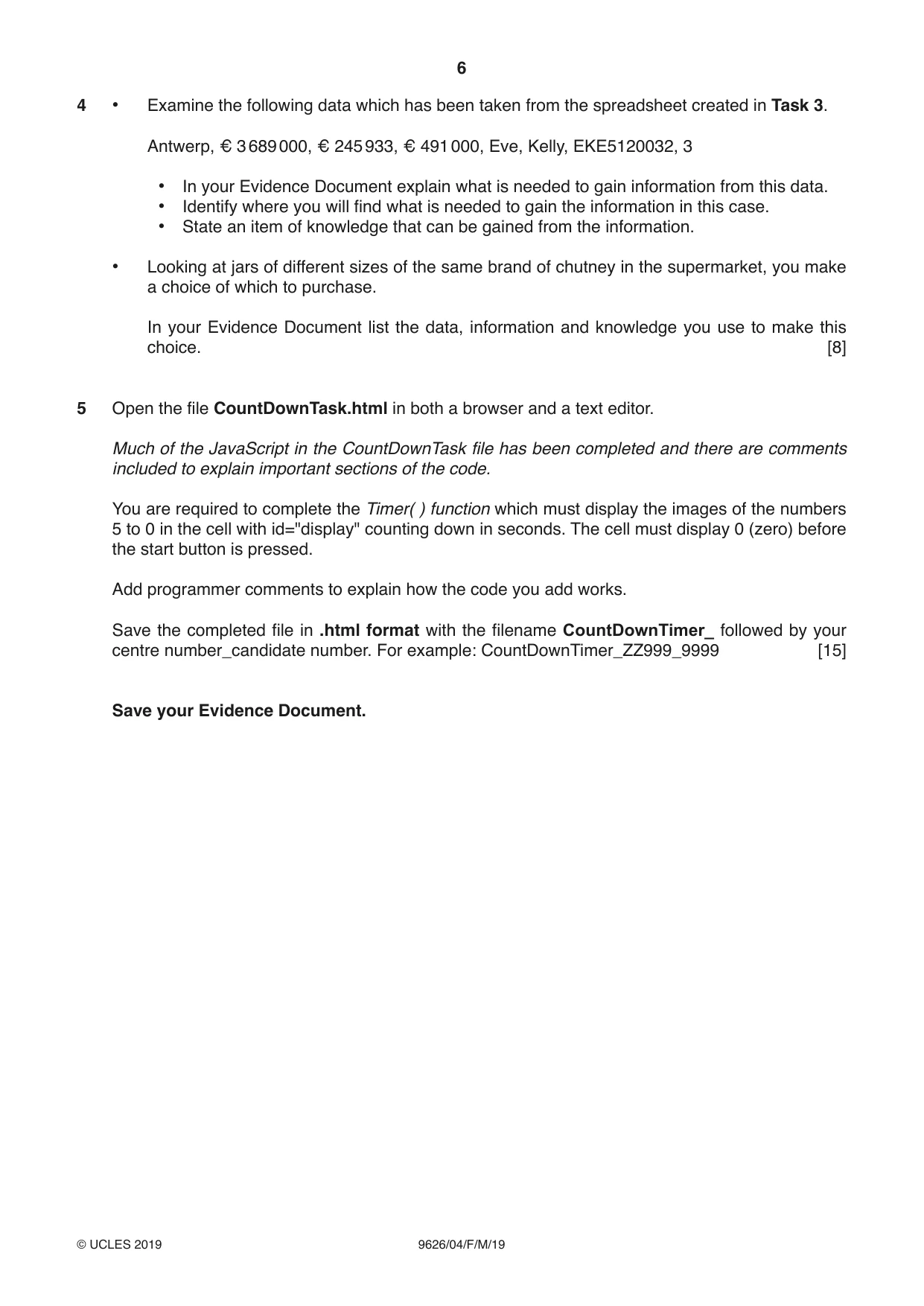 Cambridge A Level Information Technology (from 2017) 9626 2019 Feb/March Paper 4 · Variant 0 question paper, page 6 of 8