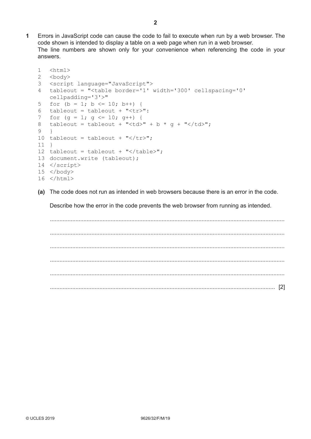 Cambridge A Level Information Technology (from 2017) 9626 2019 Feb/March Paper 3 · Variant 2 question paper, page 2 of 20