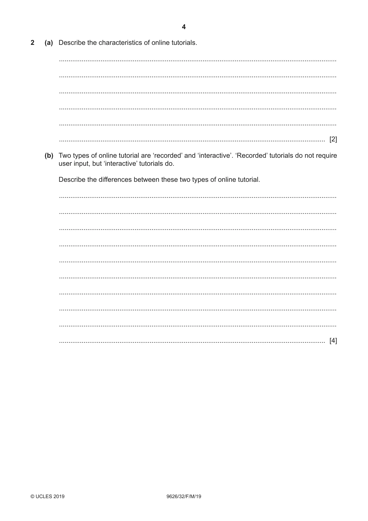 Cambridge A Level Information Technology (from 2017) 9626 2019 Feb/March Paper 3 · Variant 2 question paper, page 4 of 20