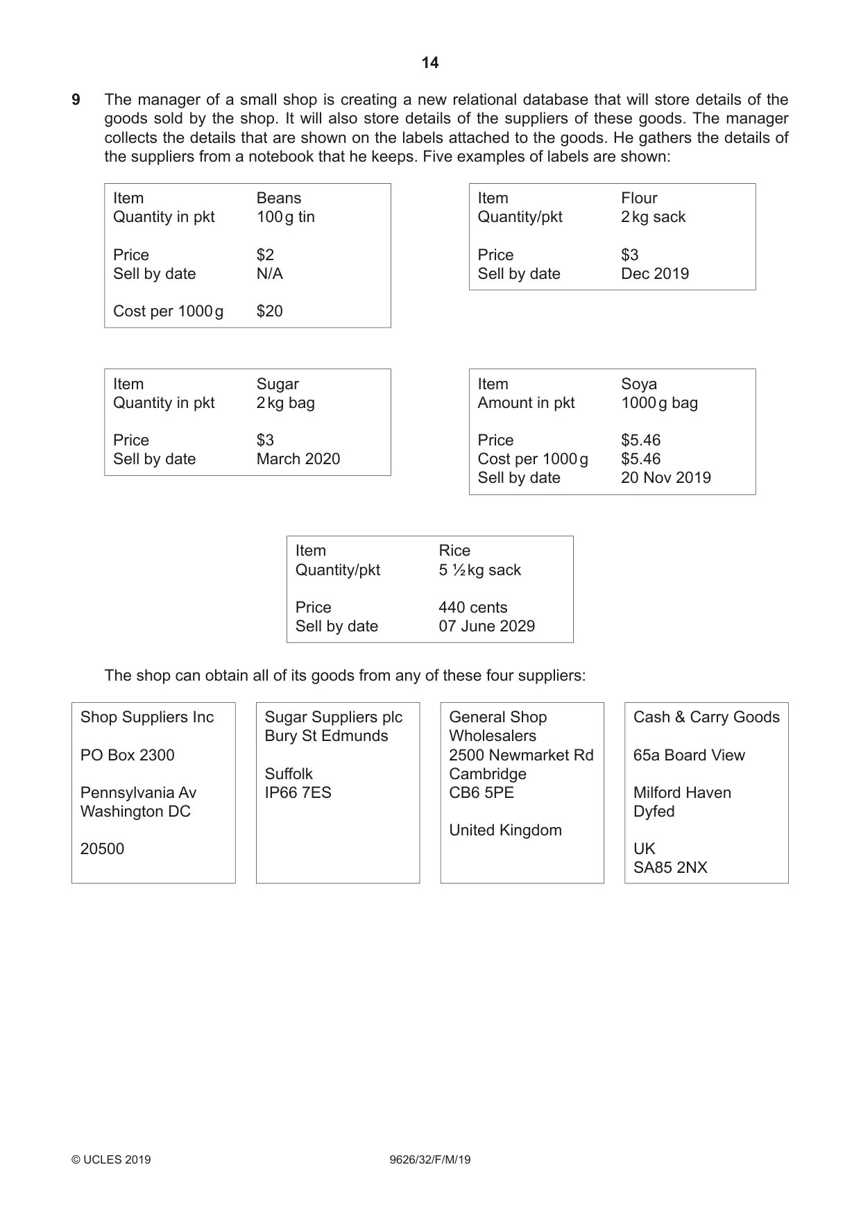 Cambridge A Level Information Technology (from 2017) 9626 2019 Feb/March Paper 3 · Variant 2 question paper, page 14 of 20