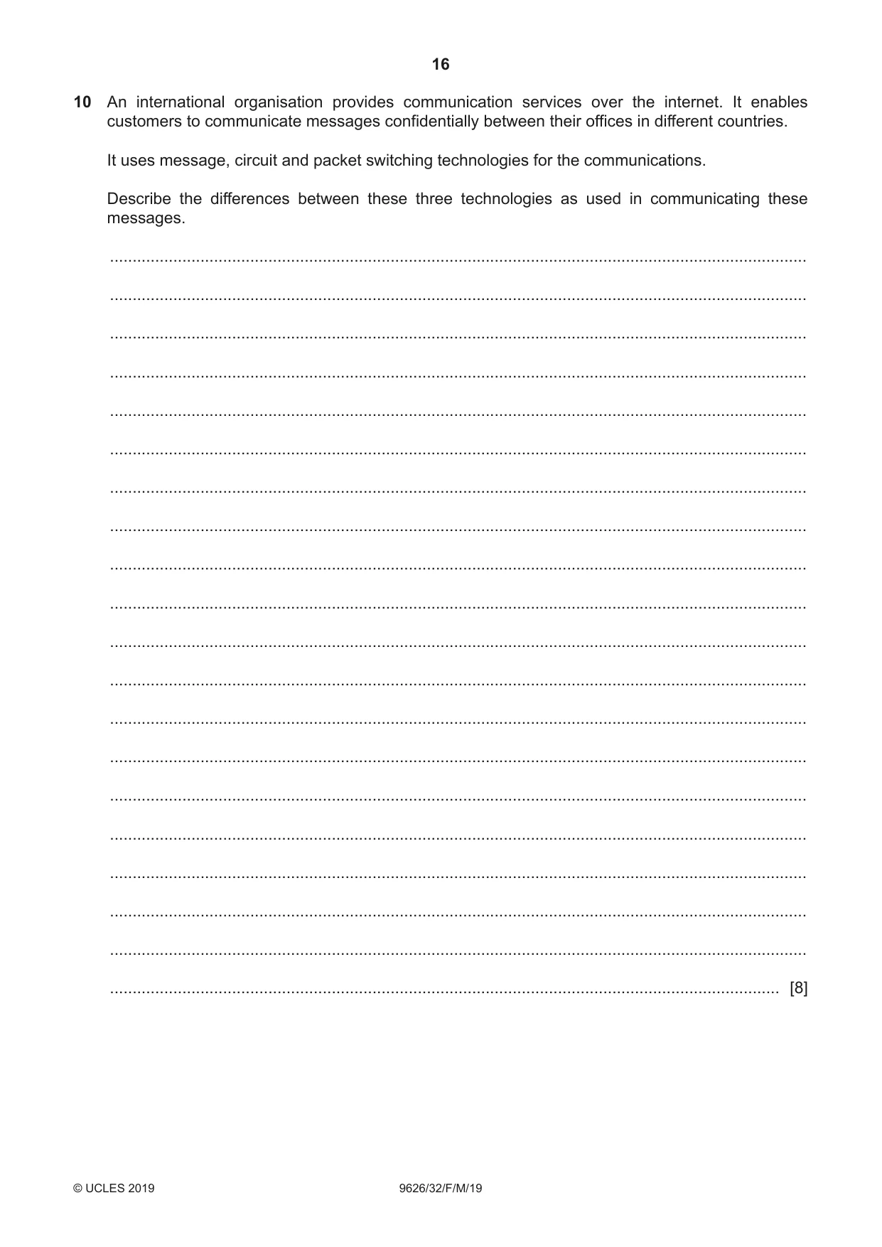 Cambridge A Level Information Technology (from 2017) 9626 2019 Feb/March Paper 3 · Variant 2 question paper, page 16 of 20