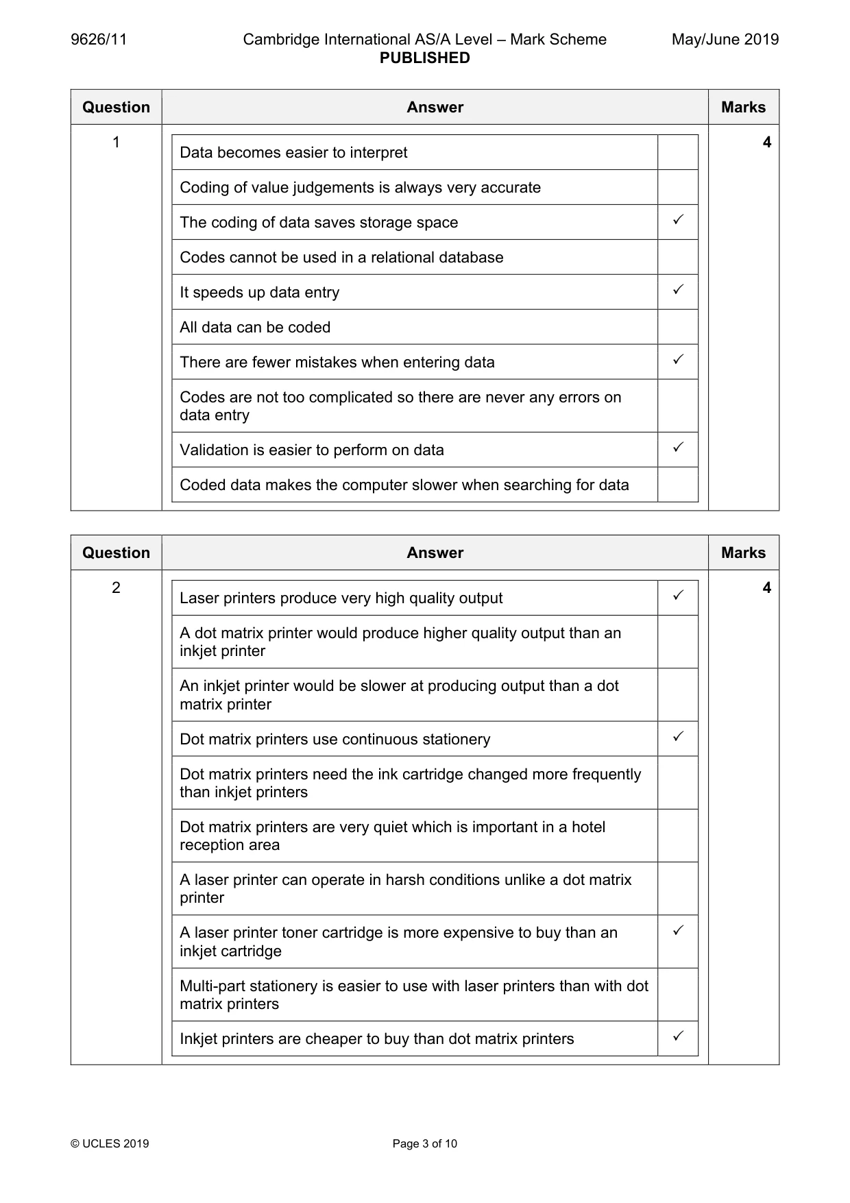 Mark scheme, page 3 of 10