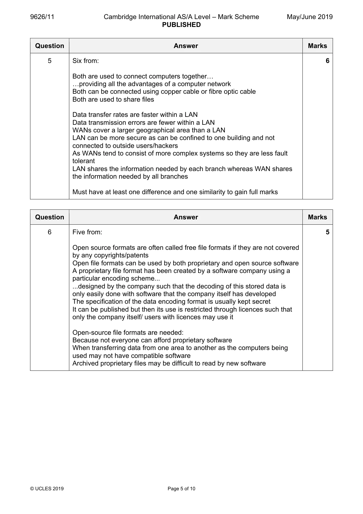 Mark scheme, page 5 of 10