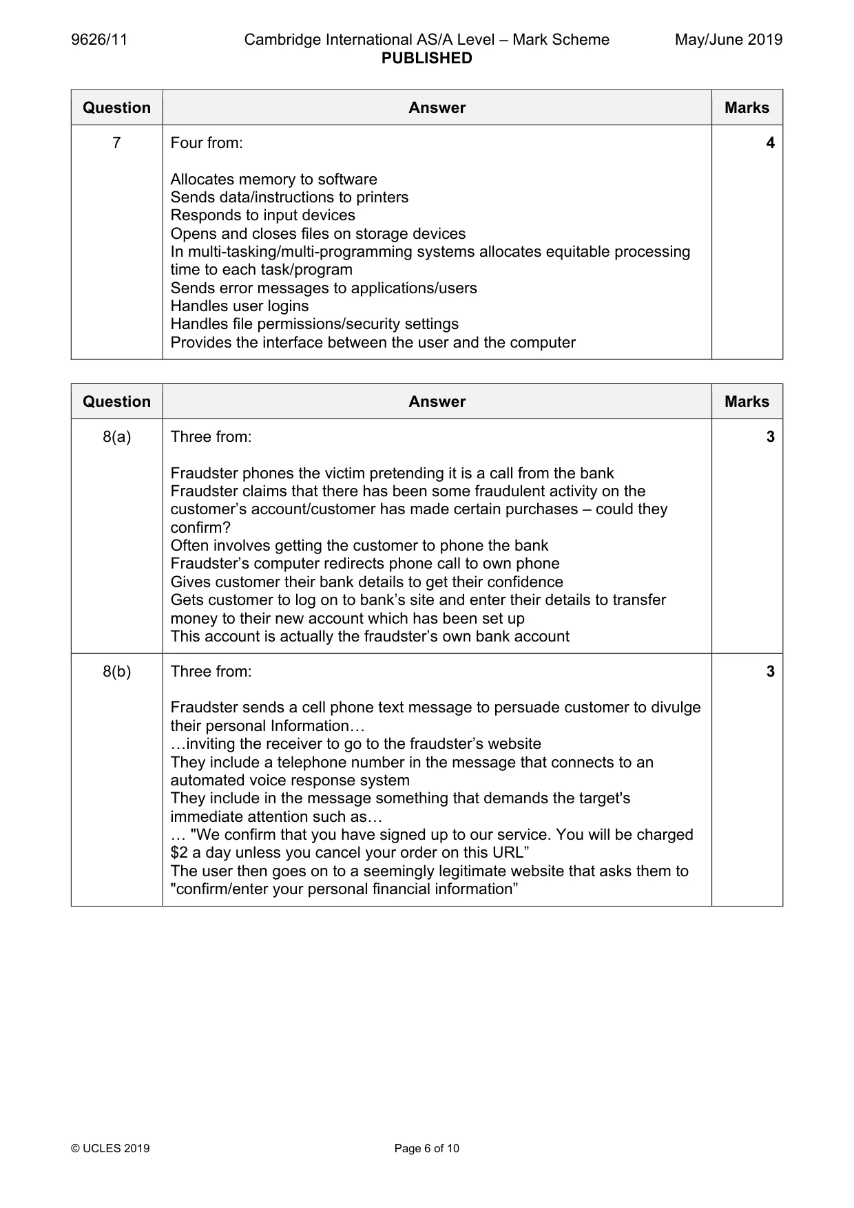 Mark scheme, page 6 of 10