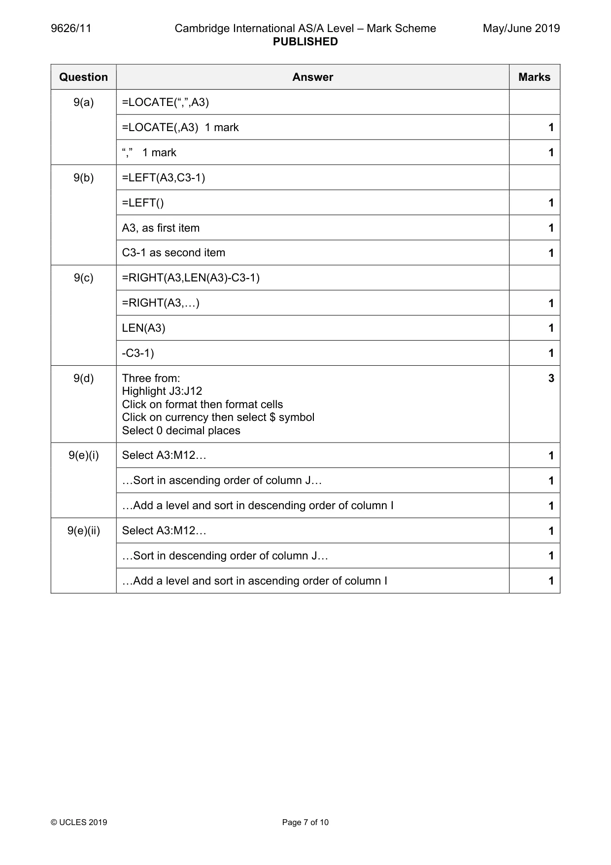 Mark scheme, page 7 of 10
