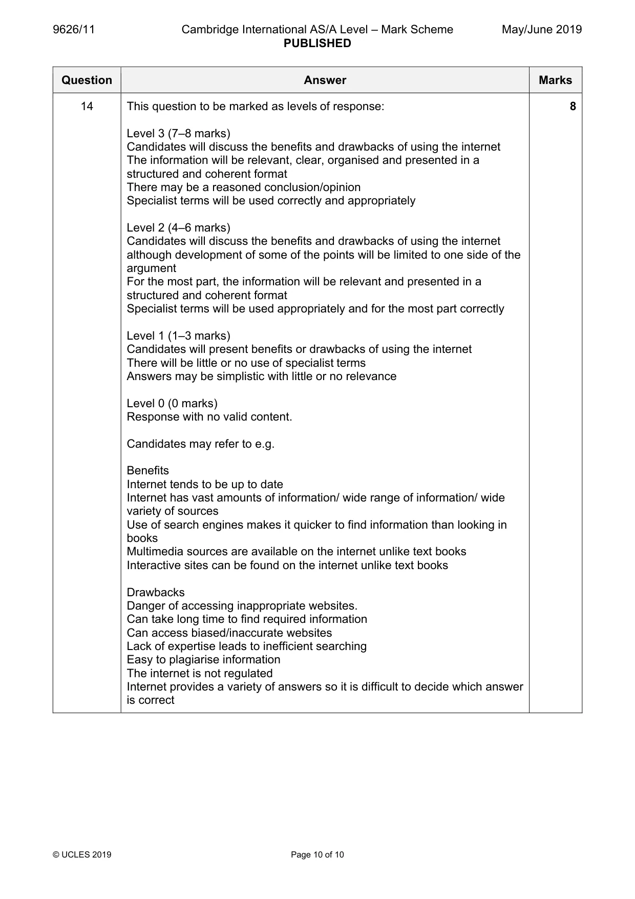 Mark scheme, page 10 of 10