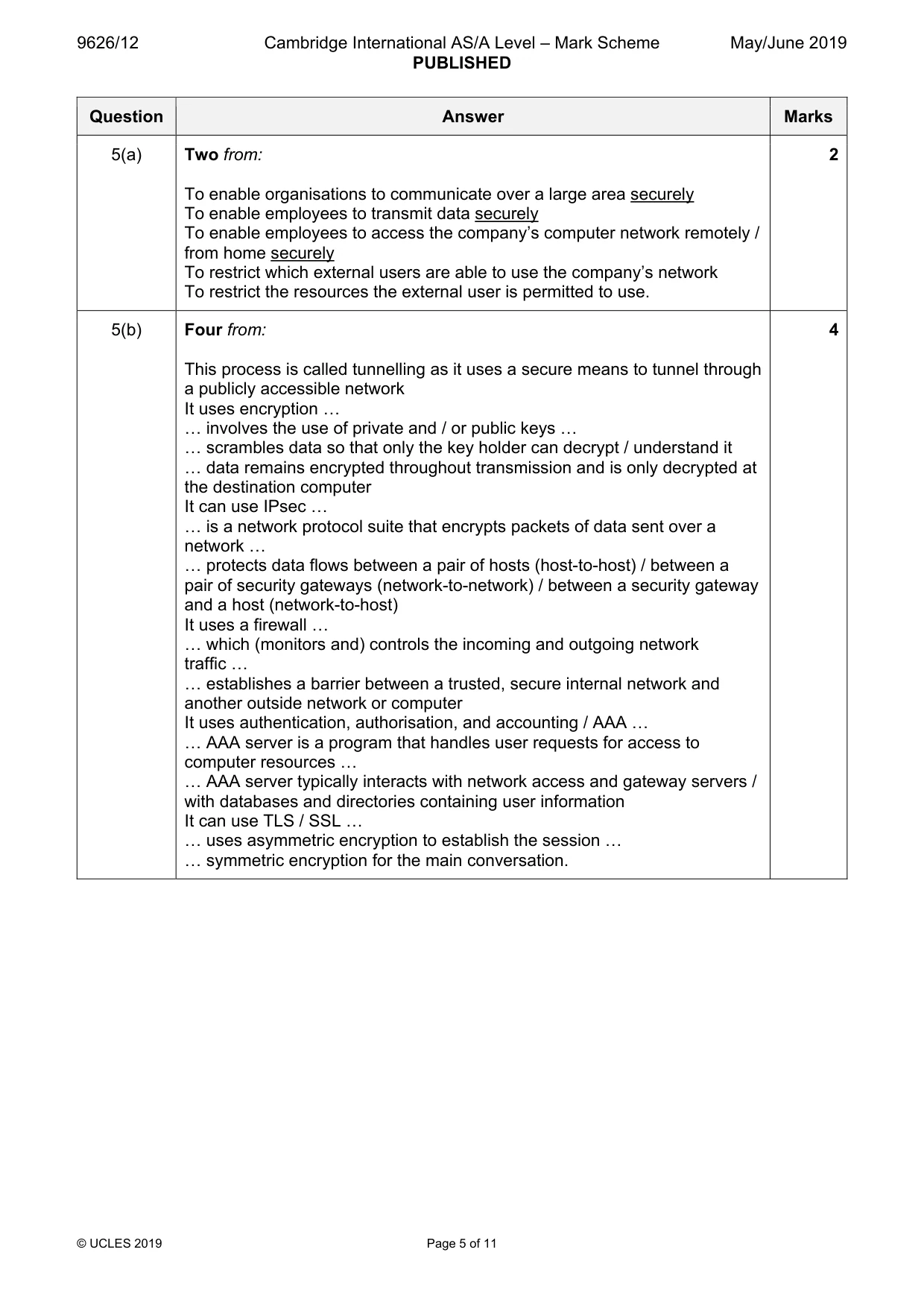 Mark scheme, page 5 of 11