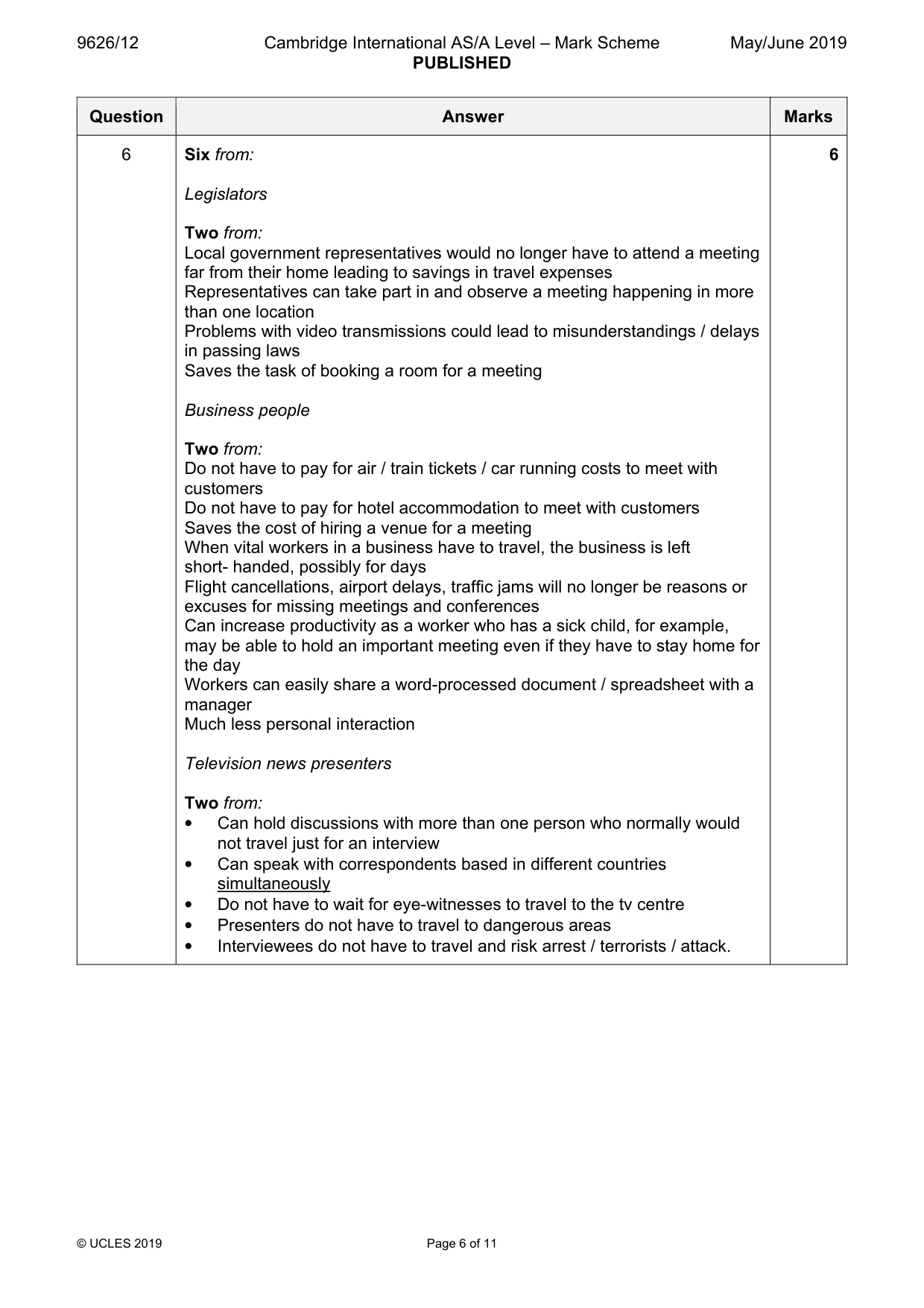 Mark scheme, page 6 of 11