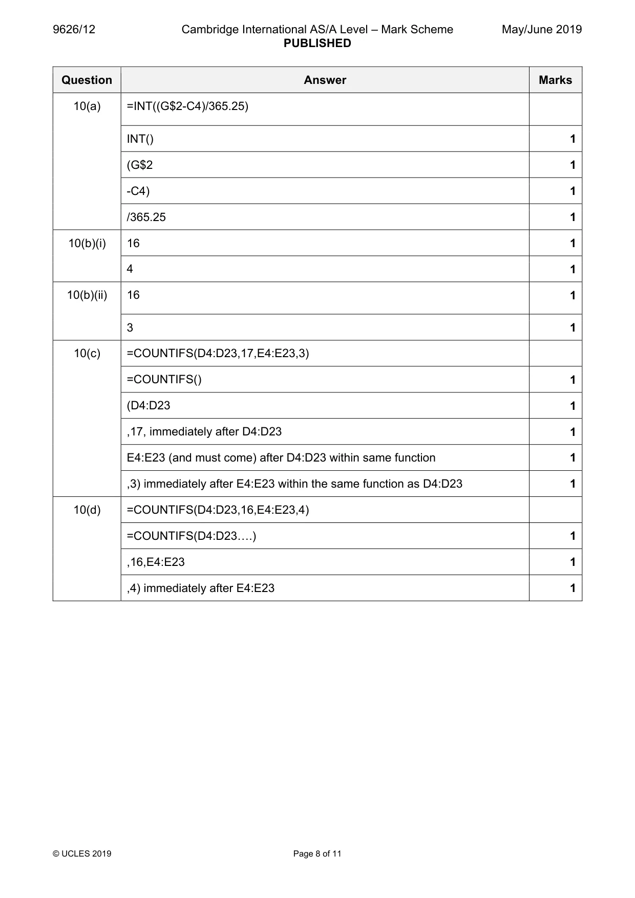 Mark scheme, page 8 of 11