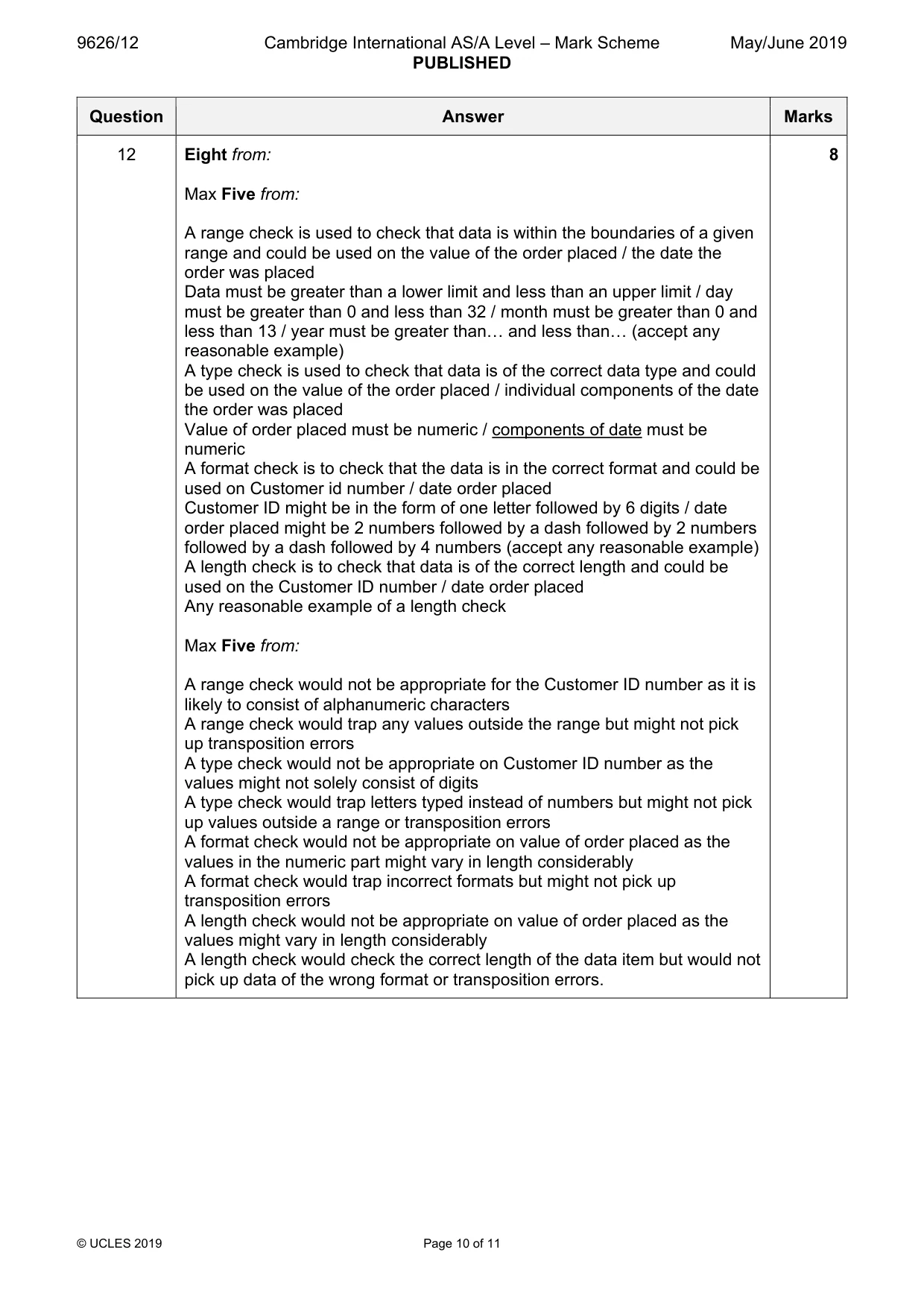 Mark scheme, page 10 of 11