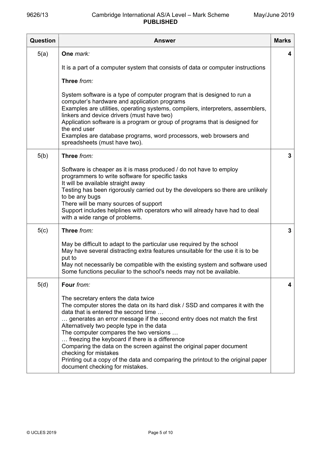 Mark scheme, page 5 of 10
