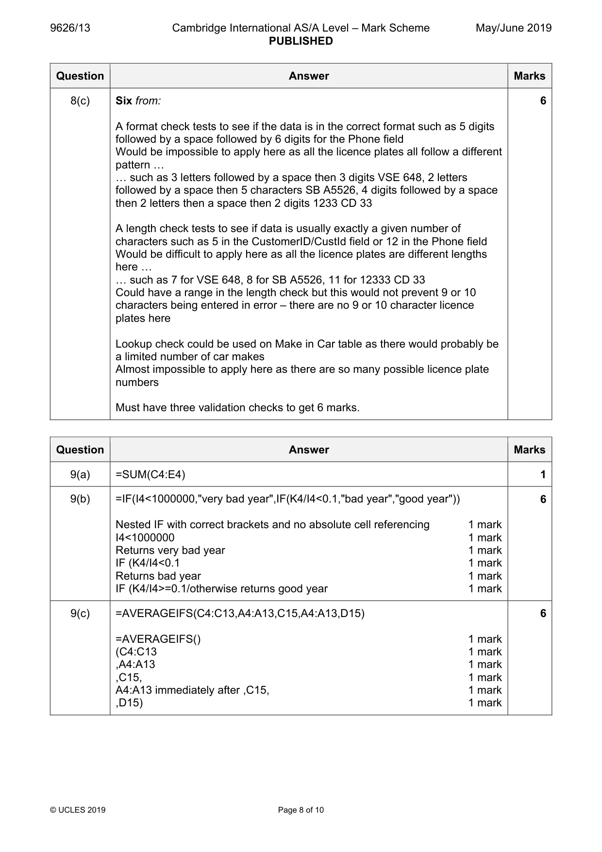 Mark scheme, page 8 of 10