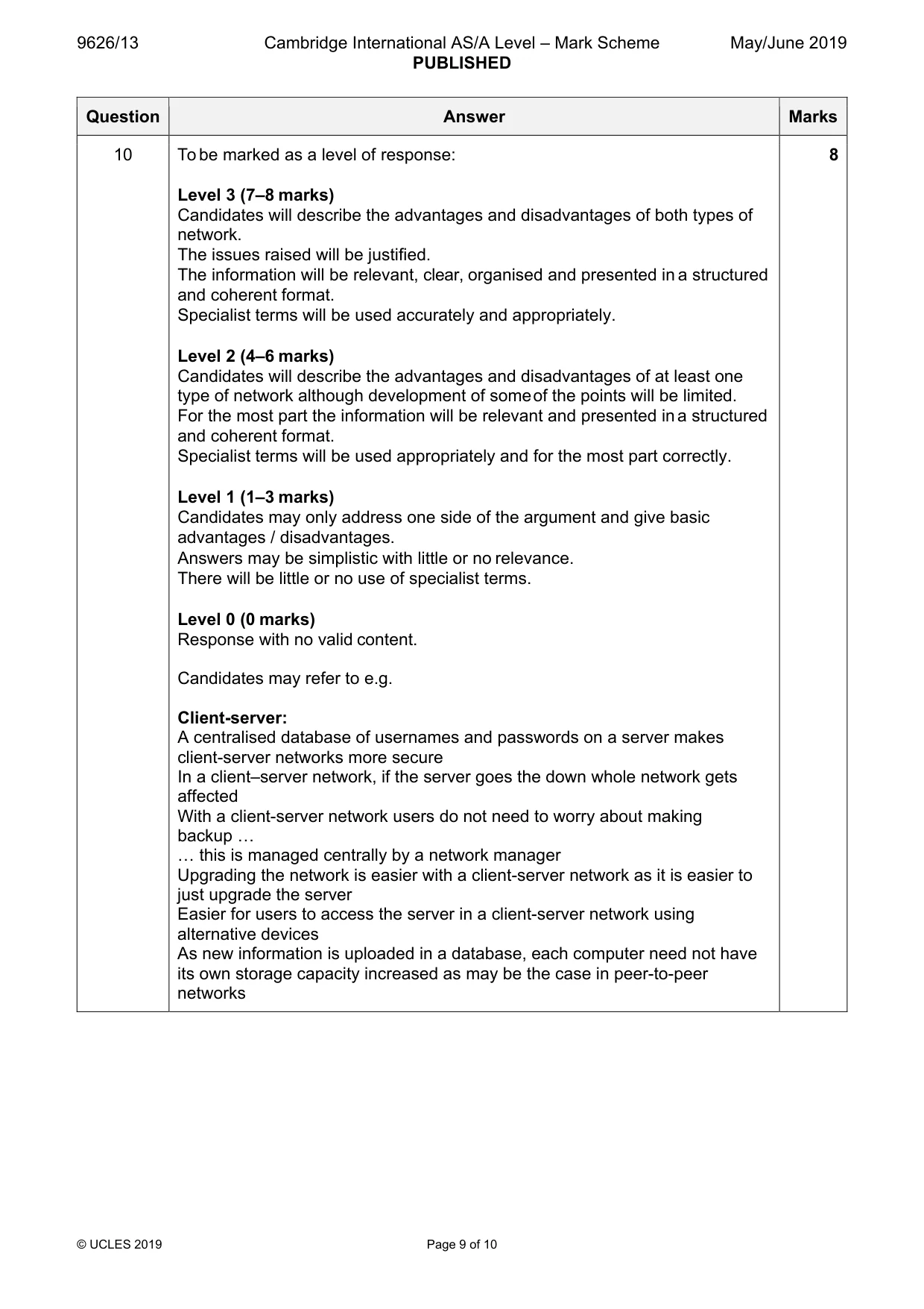 Mark scheme, page 9 of 10