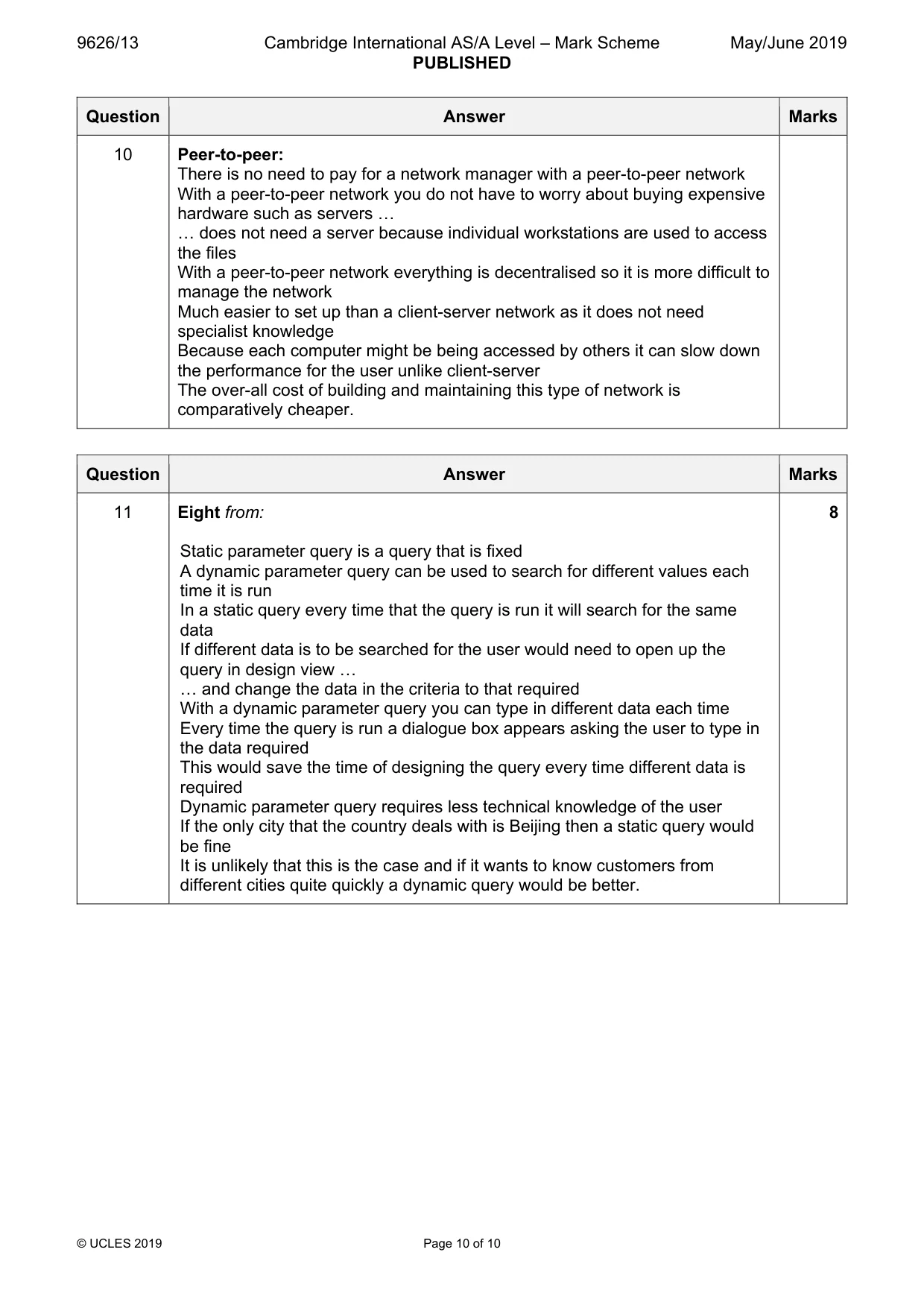 Mark scheme, page 10 of 10