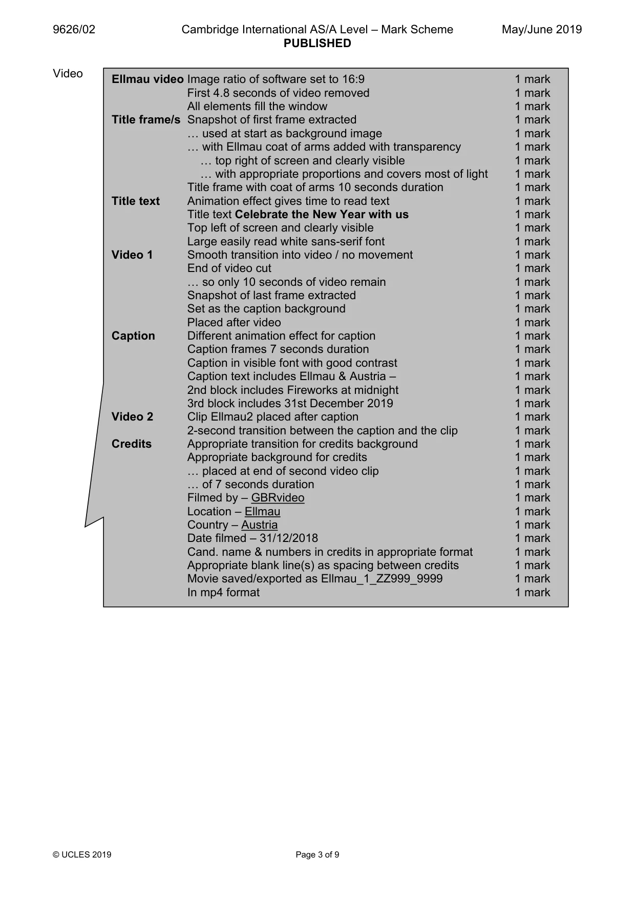 Mark scheme, page 3 of 9