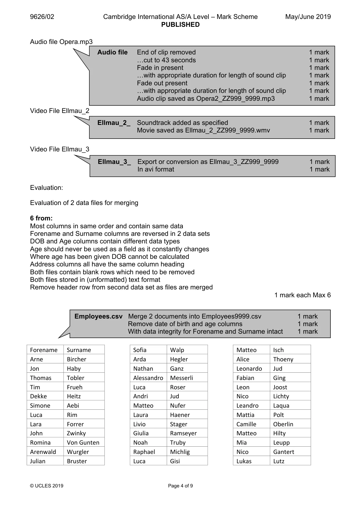 Mark scheme, page 4 of 9