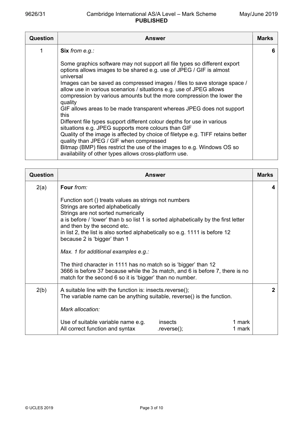 Mark scheme, page 3 of 10