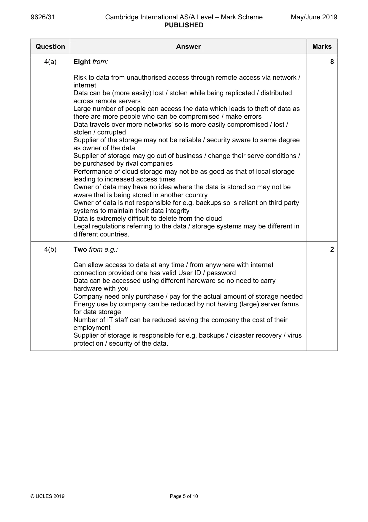 Mark scheme, page 5 of 10
