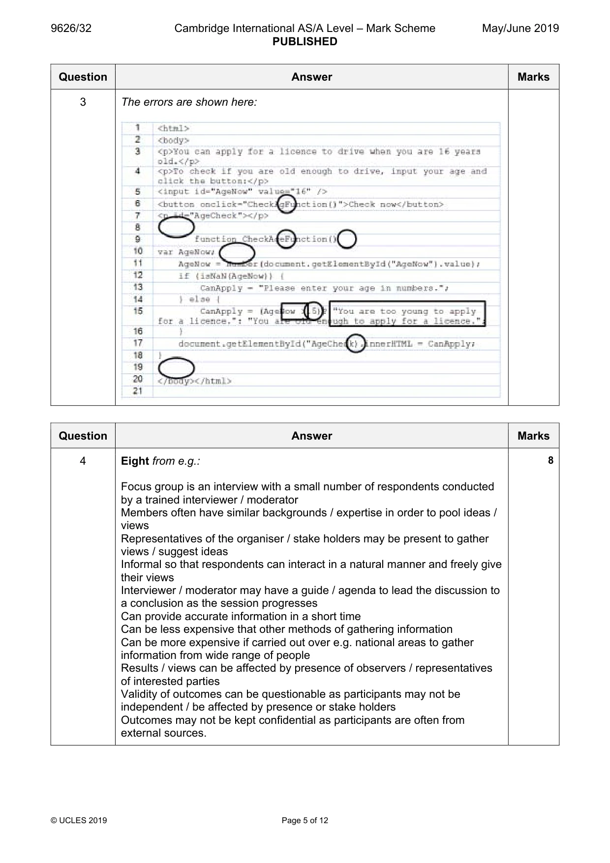 Mark scheme, page 5 of 12