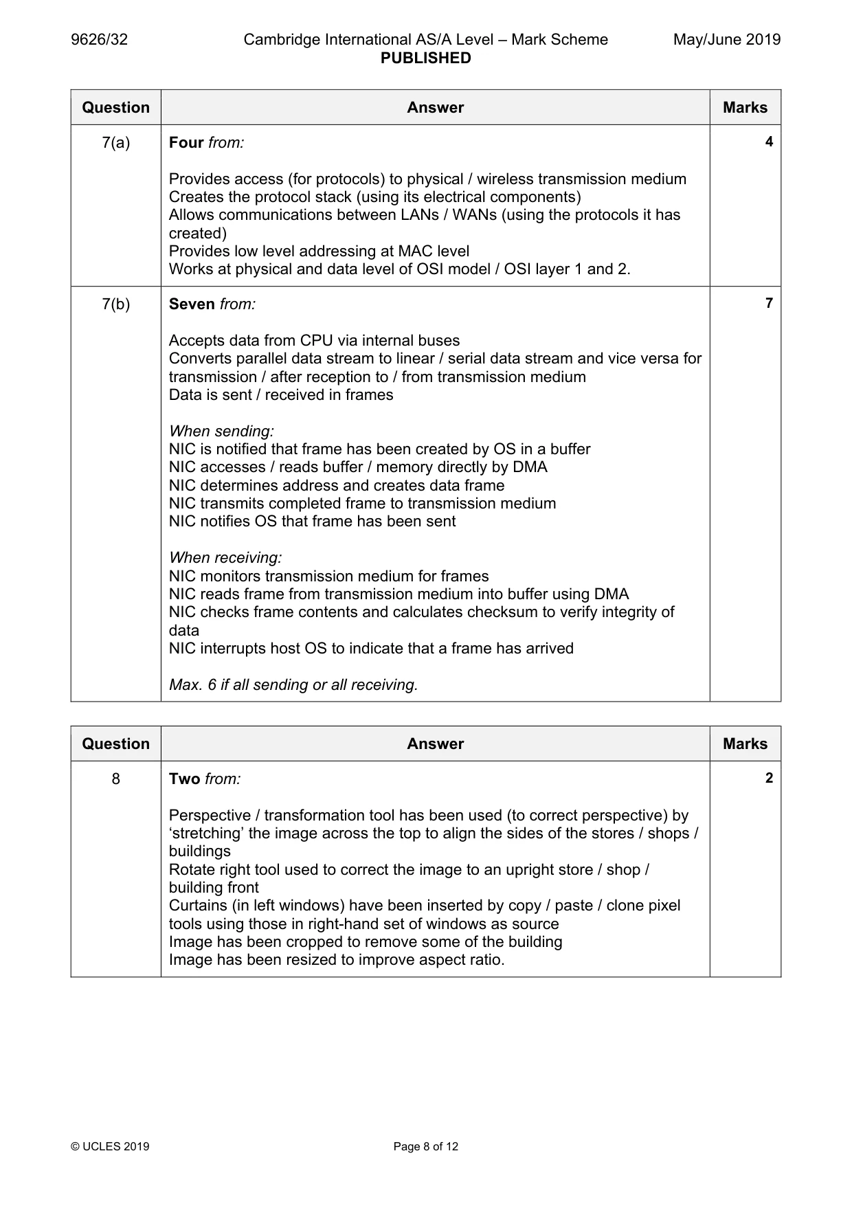 Mark scheme, page 8 of 12