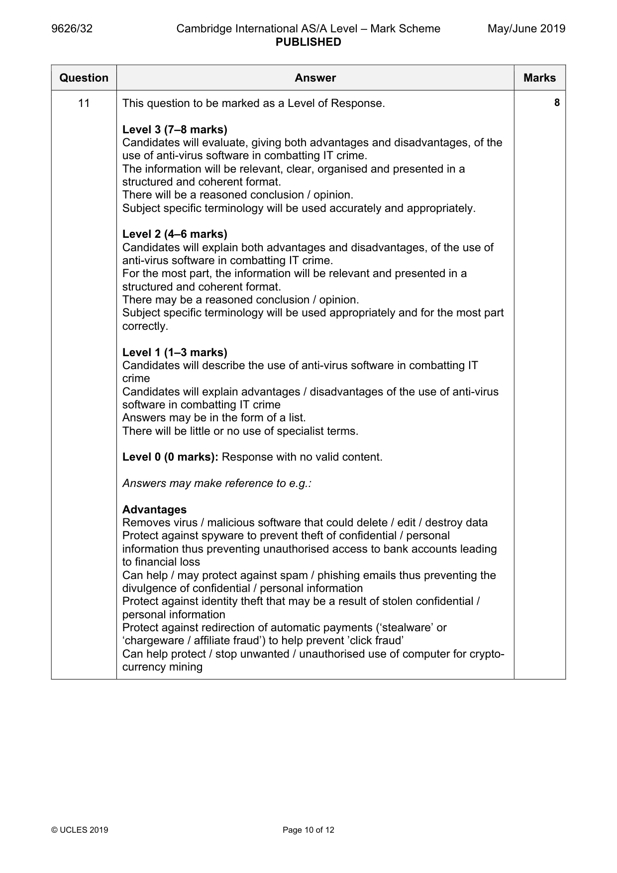 Mark scheme, page 10 of 12