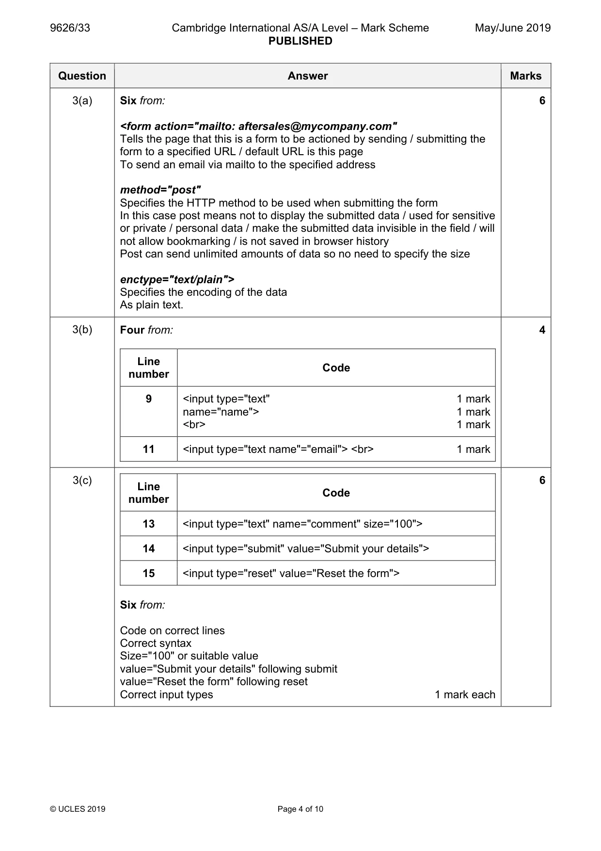 Mark scheme, page 4 of 10