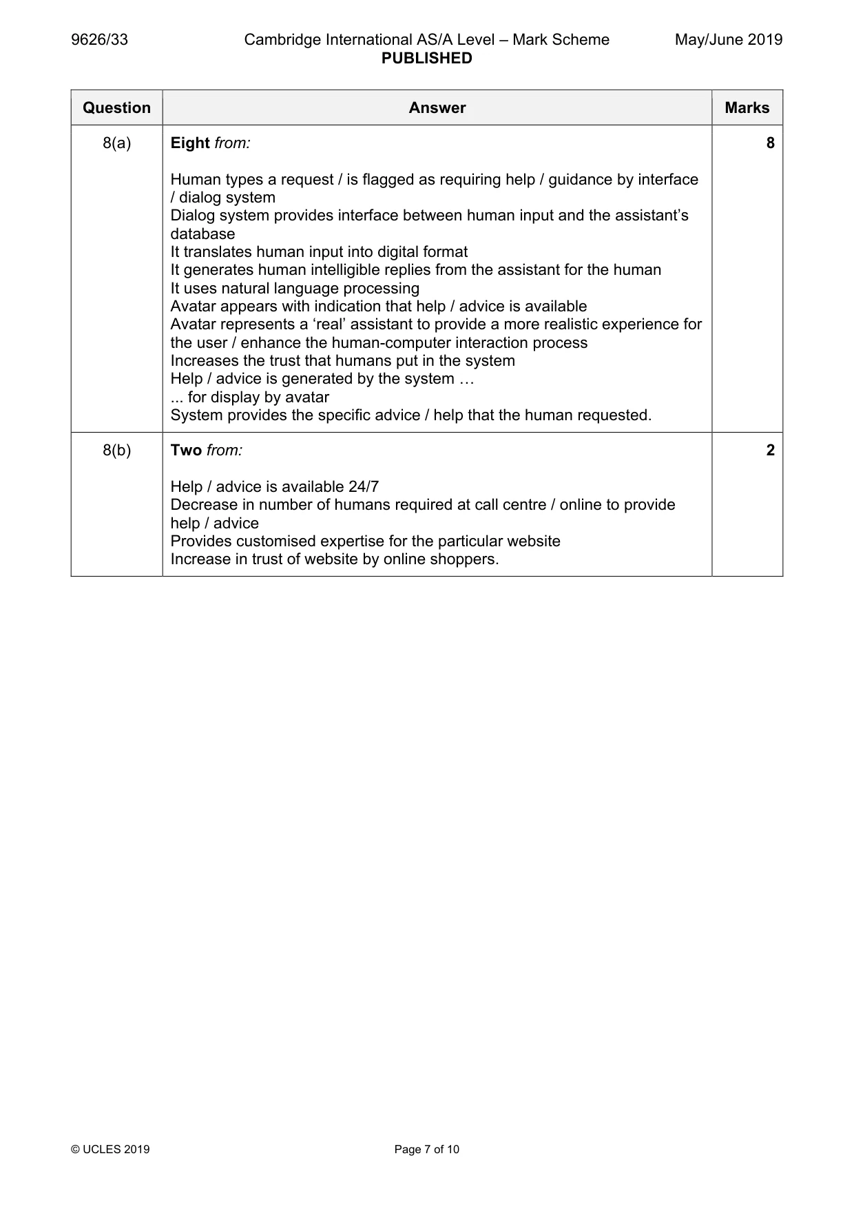Mark scheme, page 7 of 10