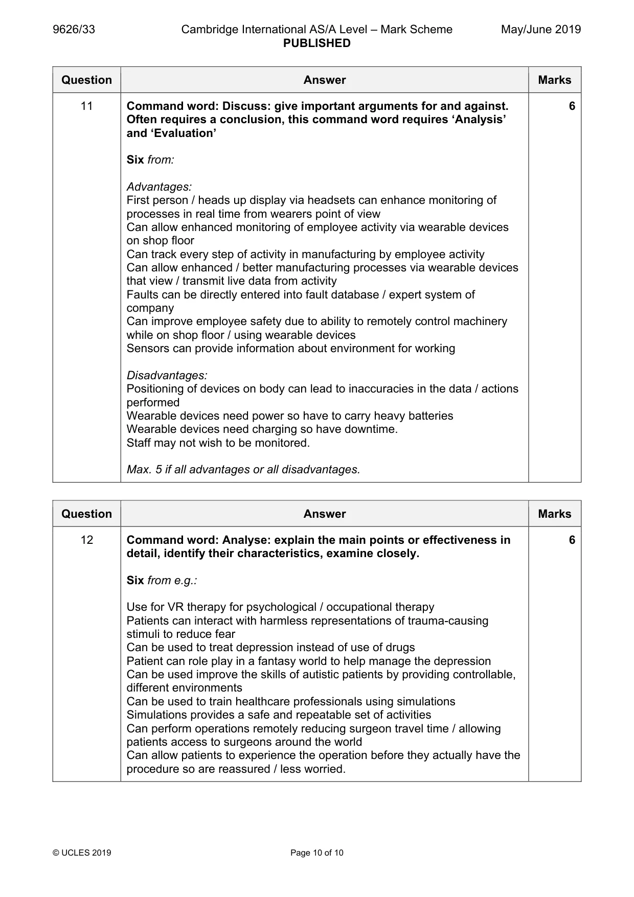 Mark scheme, page 10 of 10