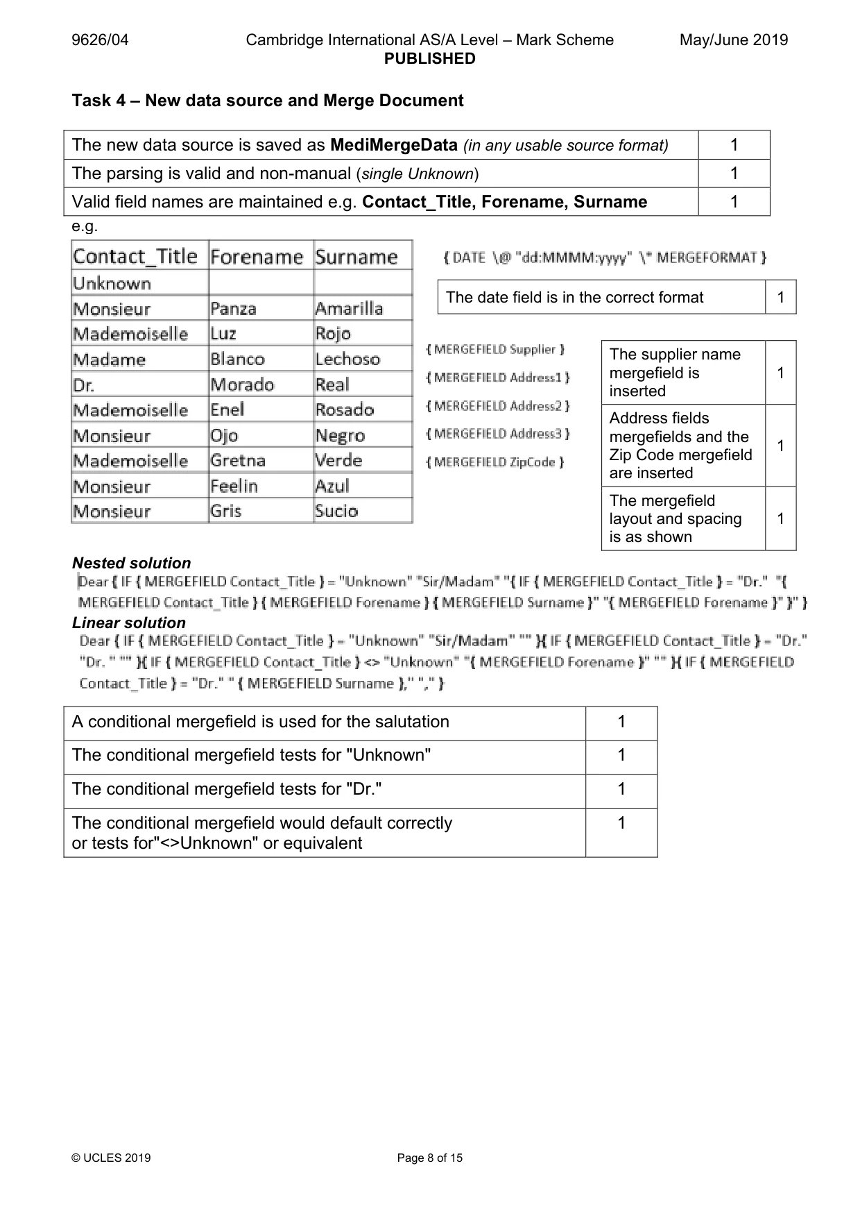 Mark scheme, page 8 of 15