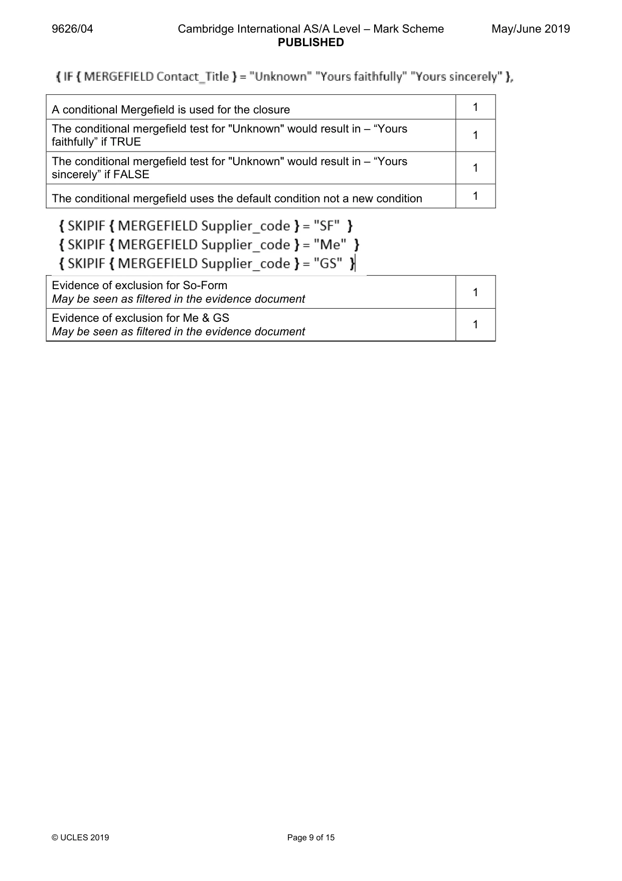 Mark scheme, page 9 of 15