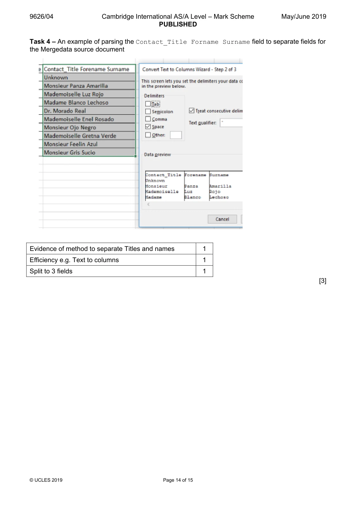 Mark scheme, page 14 of 15