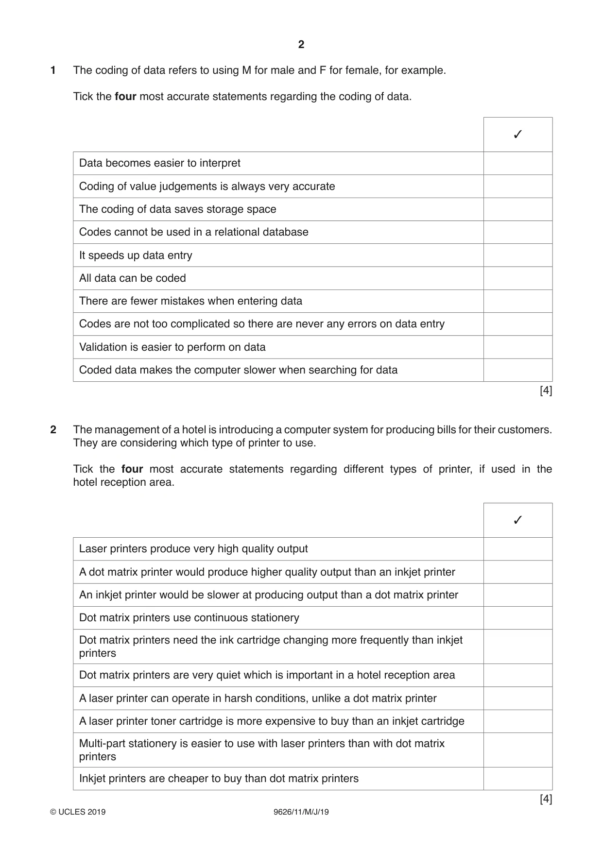 Cambridge A Level Information Technology (from 2017) 9626 2019 May/June Paper 1 · Variant 1 question paper, page 2 of 16