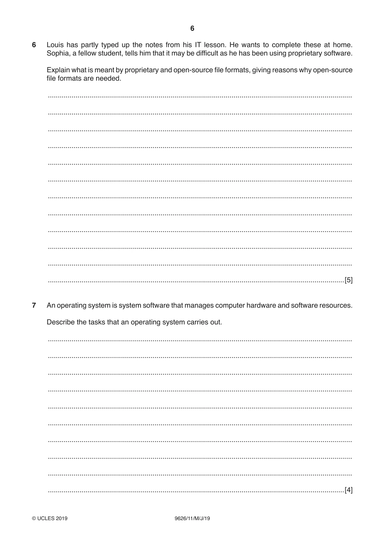 Cambridge A Level Information Technology (from 2017) 9626 2019 May/June Paper 1 · Variant 1 question paper, page 6 of 16