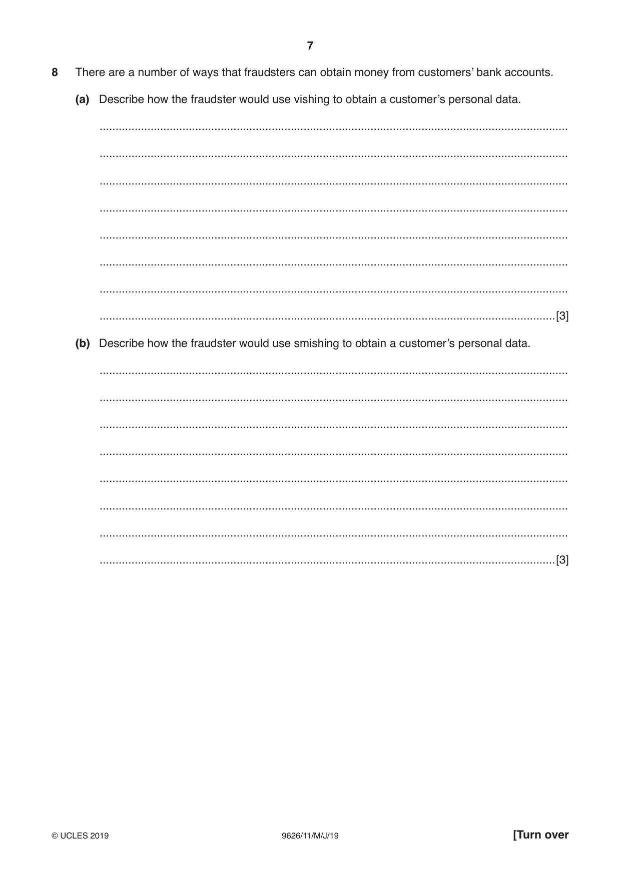 Cambridge A Level Information Technology (from 2017) 9626 2019 May/June Paper 1 · Variant 1 question paper, page 7 of 16